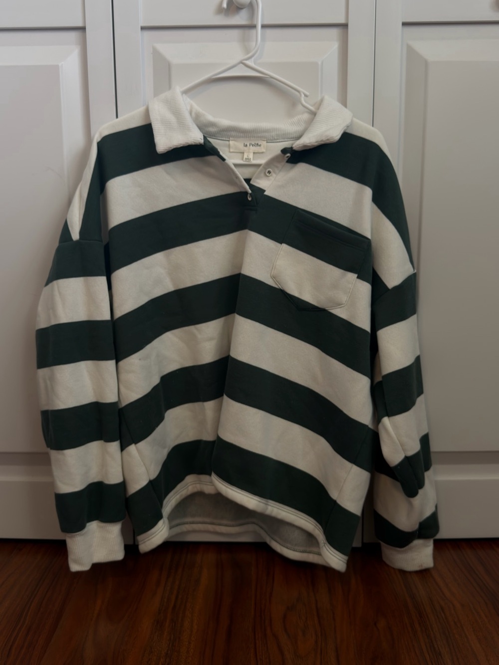 Green & Cream Striped Rugby Sweater